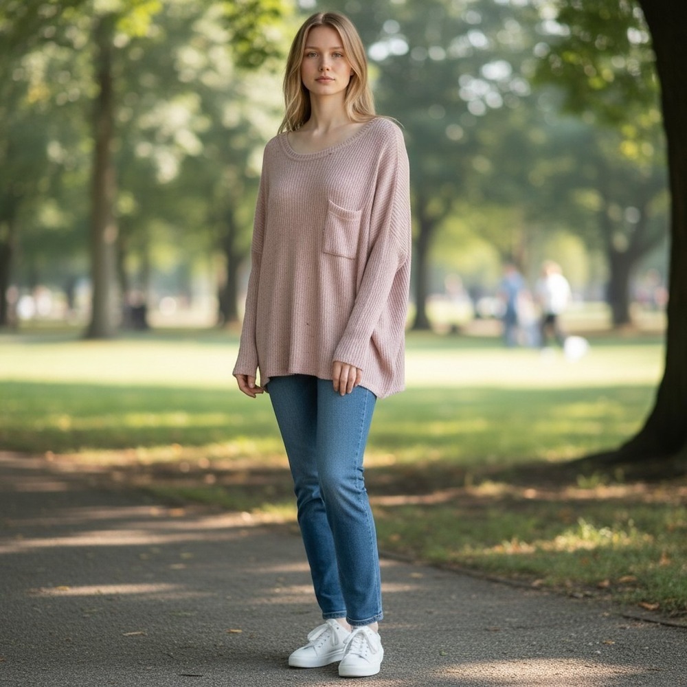 Francesca's Alya Pink Ribbed Pullover Sweater Scoop Neck Drop Shoulder S 11249R